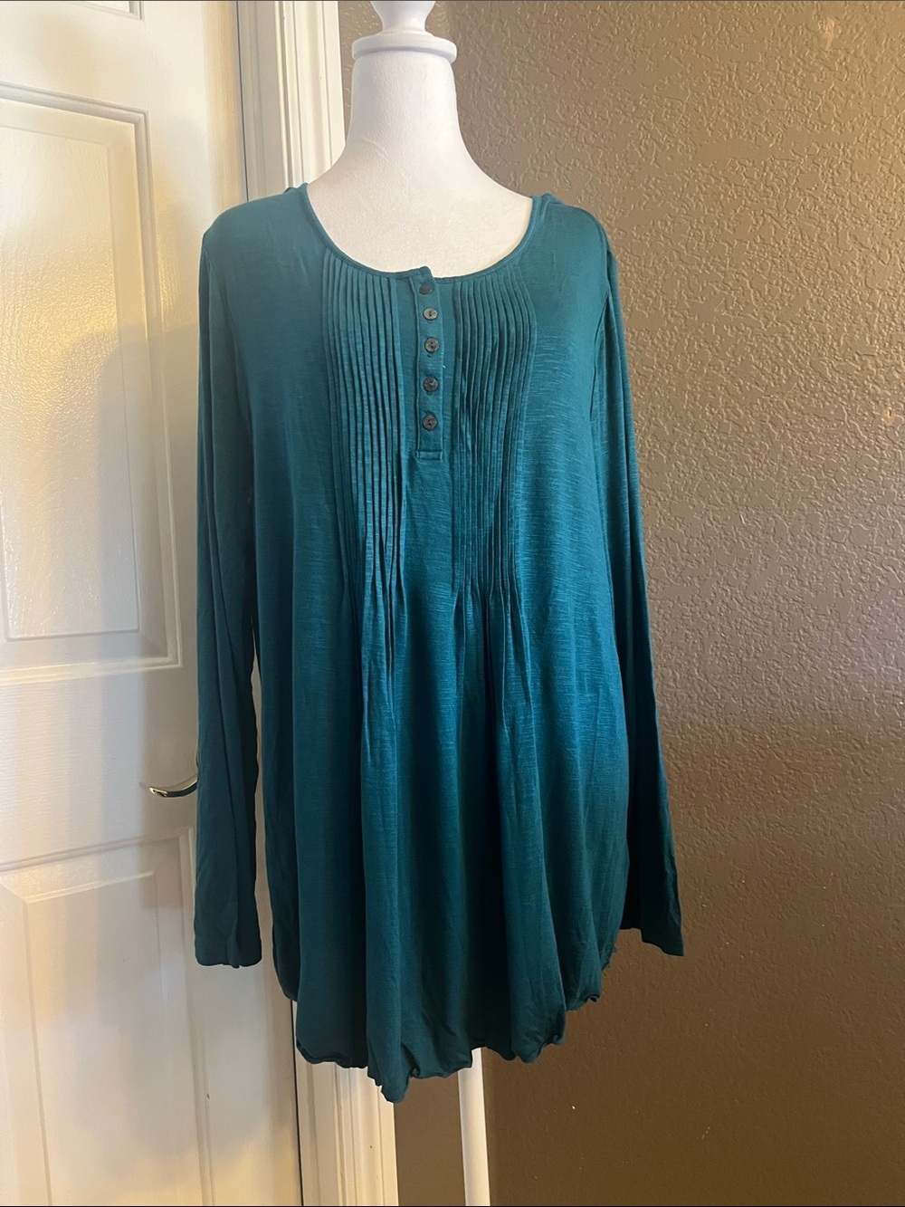 Style & Co. Teal Pintuck Henley Long-Sleeve Tunic